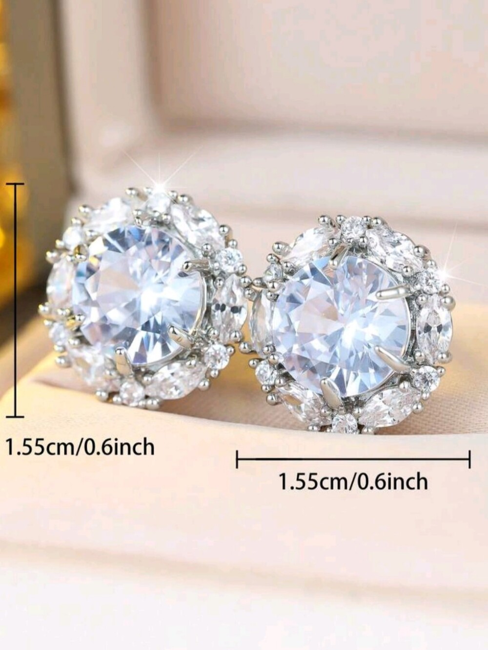 White Rhodium Tourmaline Halo Earrings - Picture 4 of 5